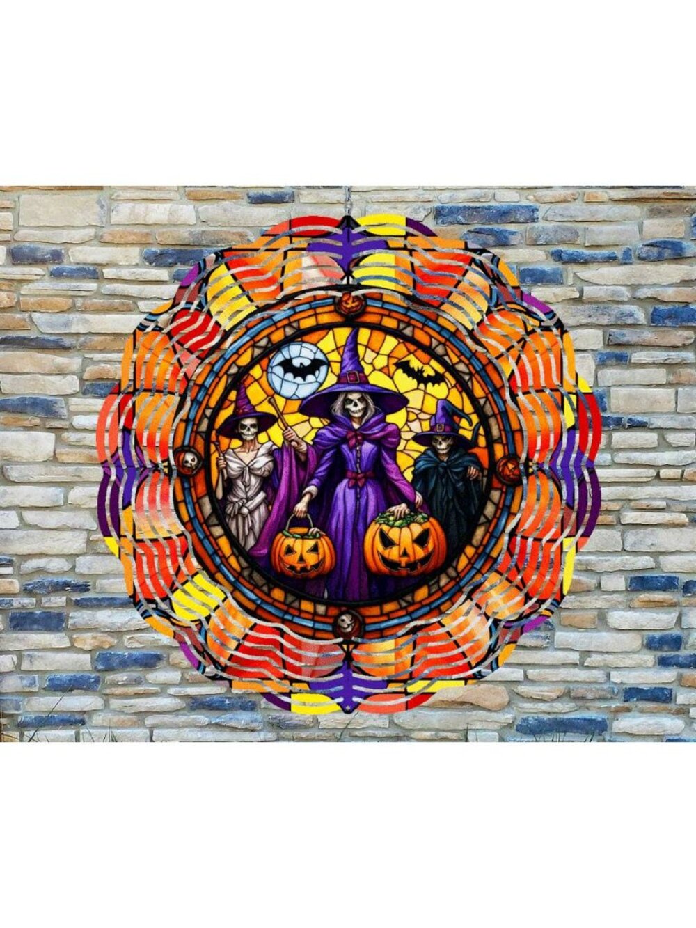 10 Inch Pumpkin Bats Witch Halloween Wind Spinner Yard Decor Aluminum RWS-269